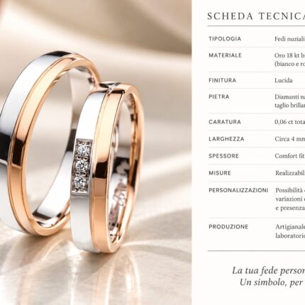 Fedi bicolore oro bianco e rosa con tre diamanti