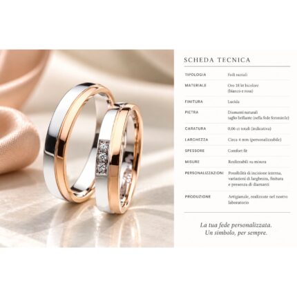 Fedi bicolore oro bianco e rosa con tre diamanti