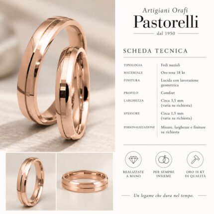Fedi in oro rosa con lavorazione geometrica
