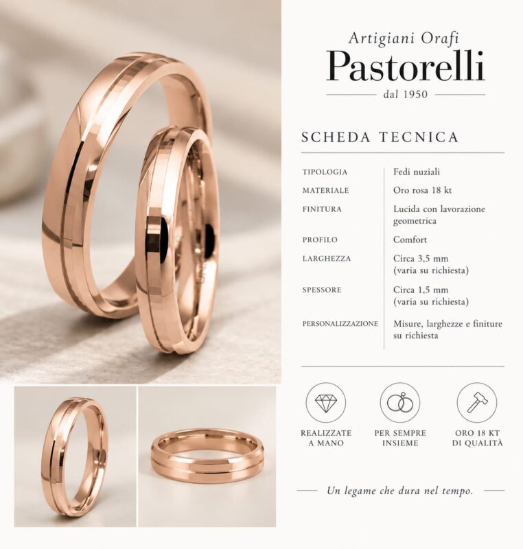 Fedi in oro rosa con lavorazione geometrica