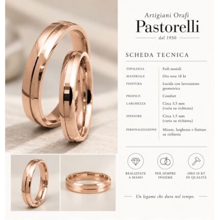 Fedi in oro rosa con lavorazione geometrica
